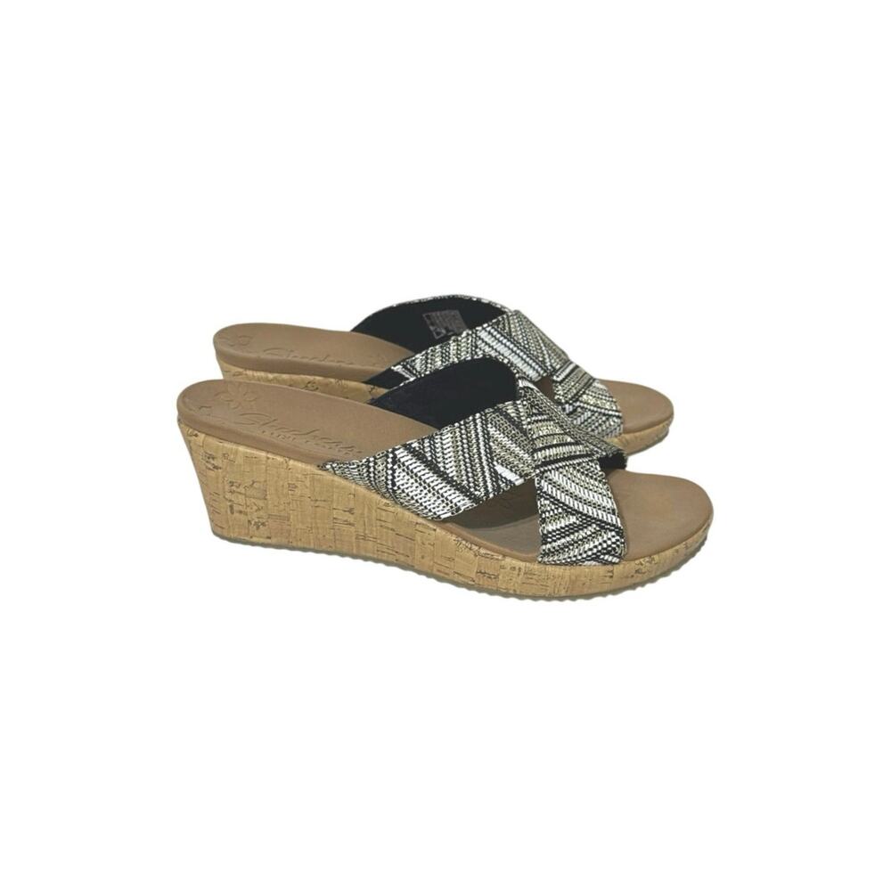Skechers Womens Beverlee Golden Palace Wedge Sandal Size 10 Black Gold 57331
